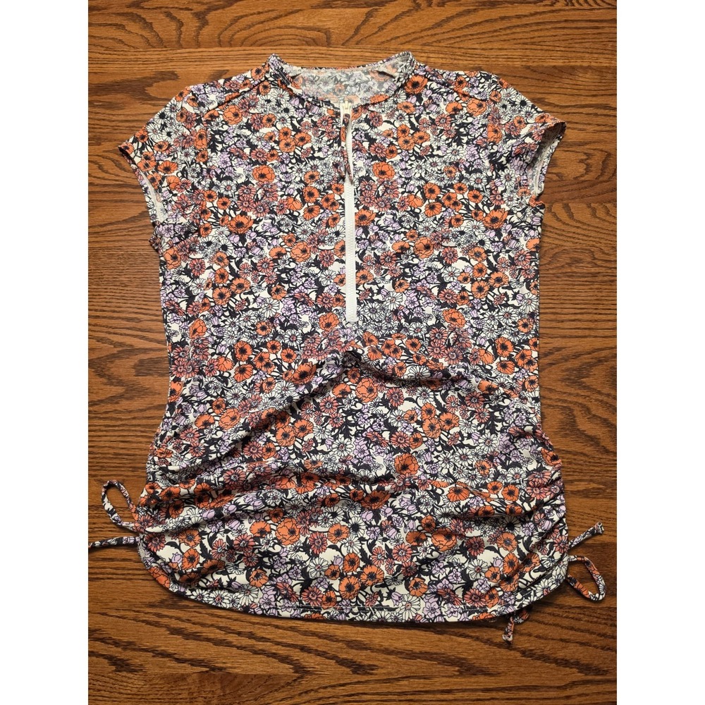 Carve Designs Dawson Cap Sleeve Rashguard Womens Small 1/2 Zip Ruched Sides